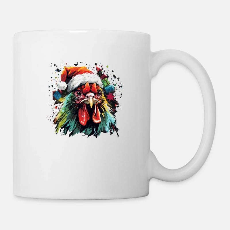 Bauern Design mit Hahn &Weihnachtsmütze - Tasse - Weiß