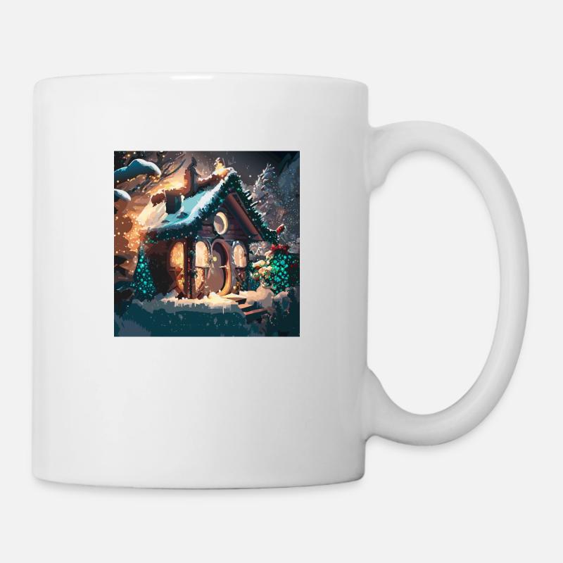 Weihnachtshaus im Schnee - Tasse - Weiß