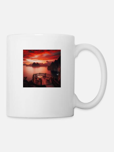 Ein Café im Sonnenuntergang am Rande der Welt - Tasse - Weiß