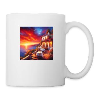 A café in the sunset at the edge of the world - Mug - white - Right