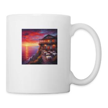 A café in the sunset at the edge of the world - Mug - white - Right