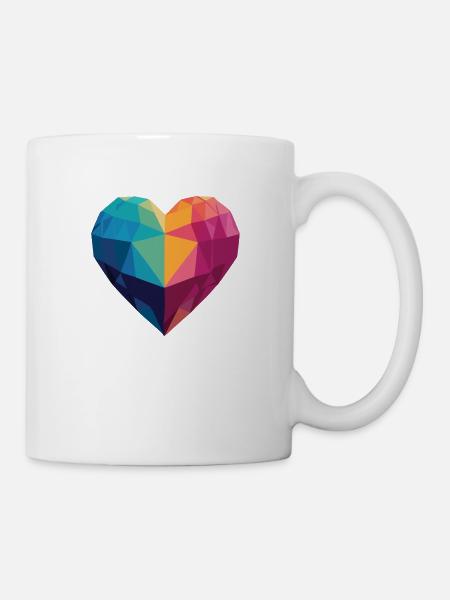 Liebe - Low Poly Herz - Tasse - Weiß