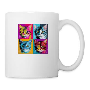 Quadruple Cat Delight: Pop Art Grid Tee - Mug - white - Right