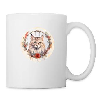 Norwegische Waldkatze Boho-Stil, Liebeskatzen - Tasse - Weiß - Rechts