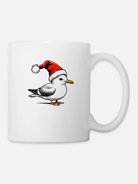 Weihnachts-Möwe mit Mütze - Tasse - Weiß