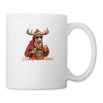Rentier trinkt Bier an Weihnachten - Tasse - Weiß - Rechts
