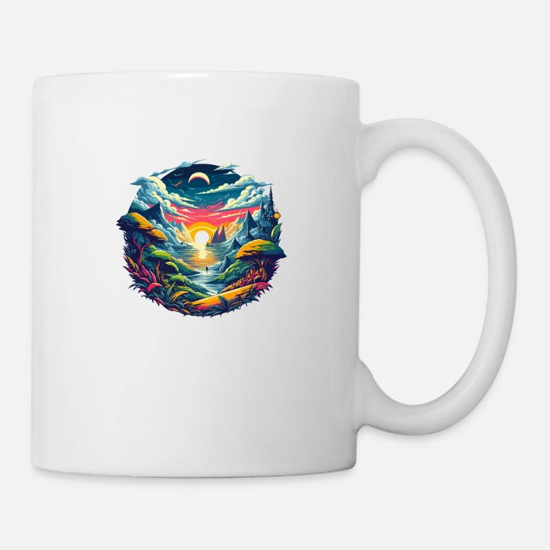 Illustration numérique de paysage fantaisie circulaire - Mug blanc - blanc