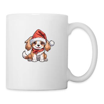 Hund mit Weihnachtsmütze - Tasse - Weiß - Rechts