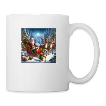 Weihnachtsmann im Weihnachtsschlitten - Tasse - Weiß - Rechts