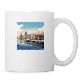 Verschneite Stadt Schnee Winter Wasser Hafen - Tasse - Weiß - Rechts