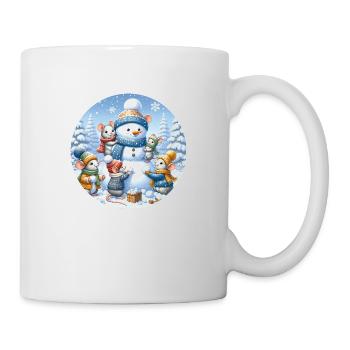 Des souris construisent un bonhomme de neige - Mug blanc - blanc - Droite