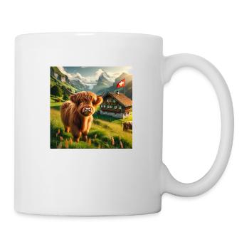 Highland cow in a picturesque Swiss landscape - Mug - white - Right