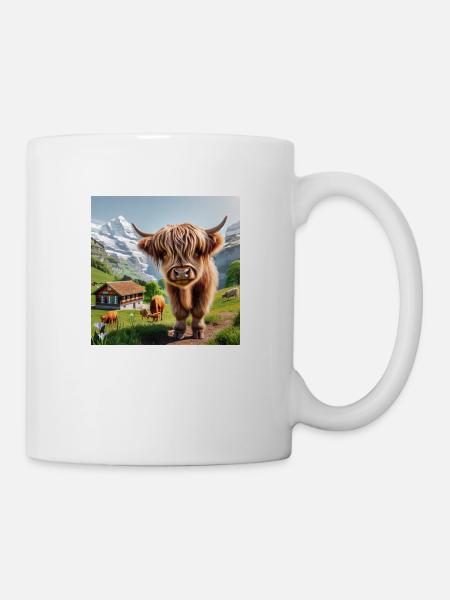 A cute Highland cow standing with others - Mug - white