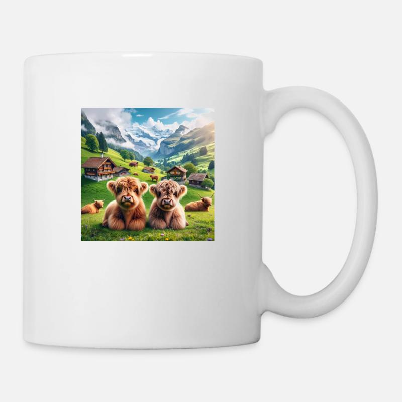 Adorable ultra fluffy Highland cattle - Mug - white