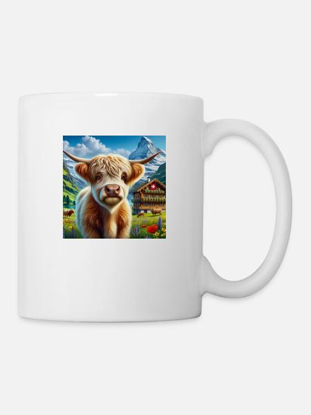 Highland cow with majestic horns - Mug - white