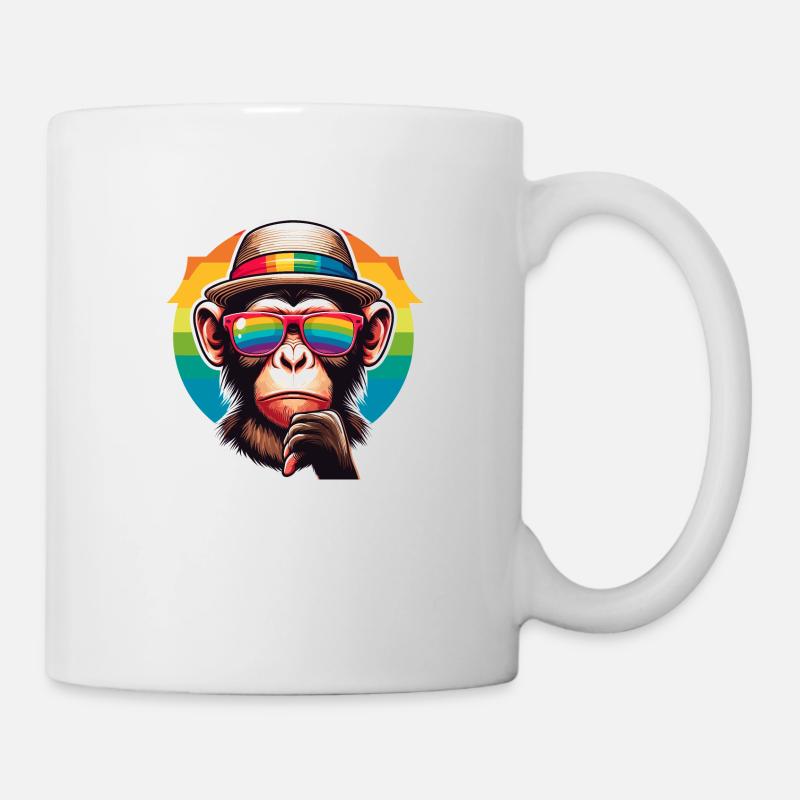 Verspielter Affe mit Hut und Regenbogen-Sonnenbril - Tasse - Weiß