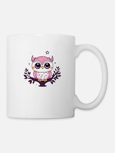 Süße Eule in Pink - Tasse - Weiß