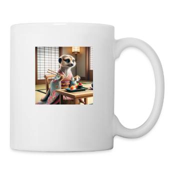 Erdmännchen genießt Sushi - Tasse - Weiß - Rechts