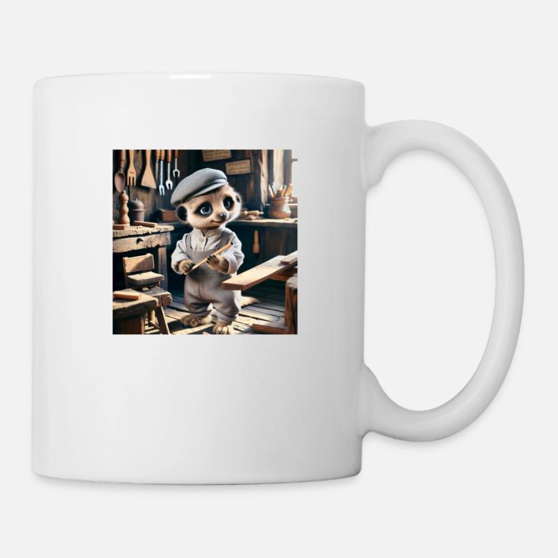 Erdmännchen als Tischler - Tasse - Weiß