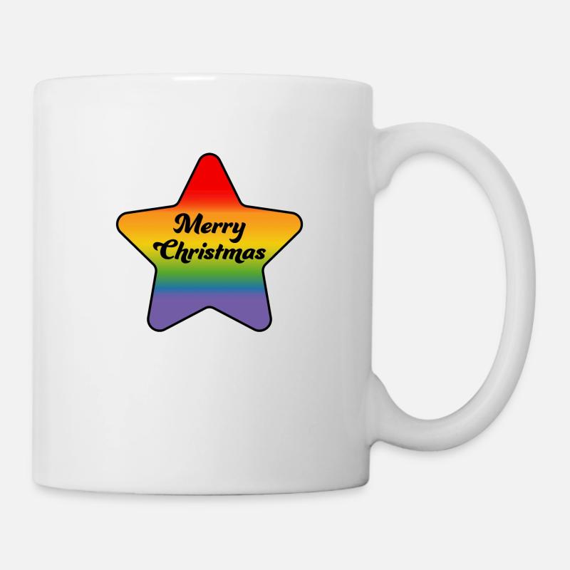 LGBTQI Merry Christmas Regenbogen Stern - Tasse - Weiß
