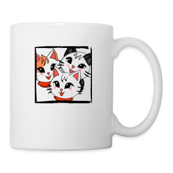 3 niedliche Kätzchen im Rahmen im Anime, Kawaii-Stil - Tasse - Weiß - Rechts