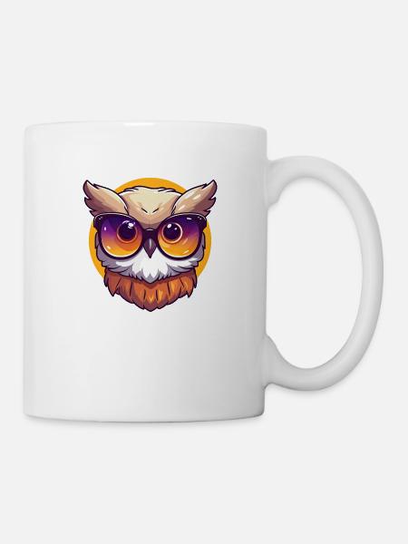 Little cute owl wearing sunglasses. - Mug - white