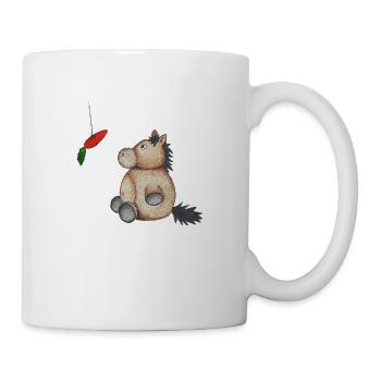 Niedliches Pony mit Möhre - Tasse - Weiß - Rechts