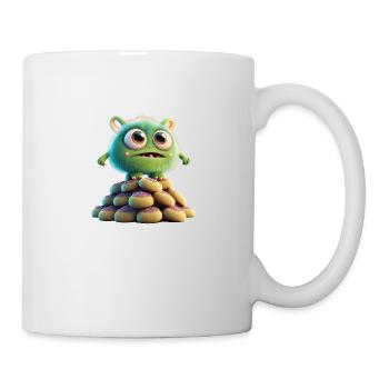 niedliches monster beängstigend lustig gruselig sitzt auf einem haufen - Tasse - Weiß - Rechts