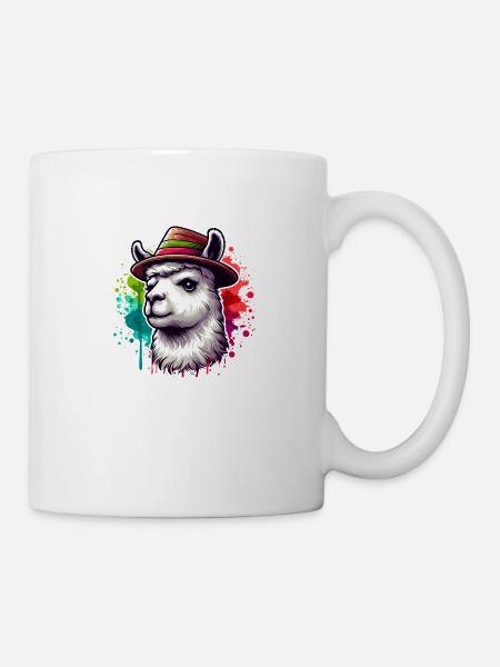 "Lama mit Hut - Tasse - Weiß