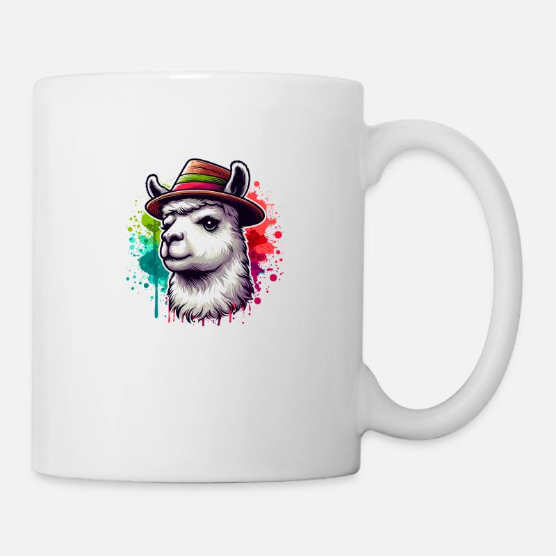 "Lama mit Hut - Tasse - Weiß