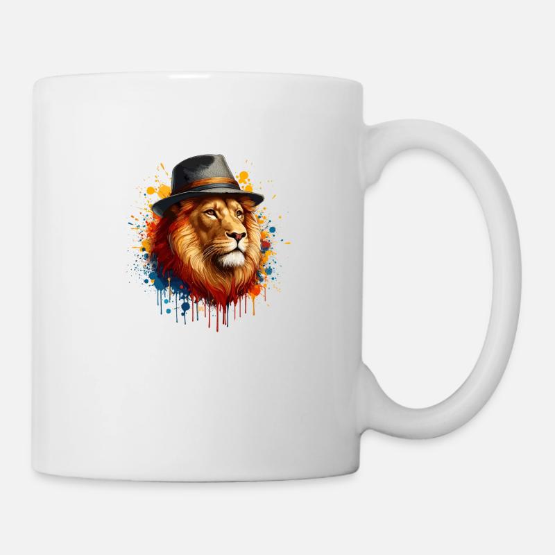 Lion au chapeau : l’élégance majestueuse - Mug blanc - blanc