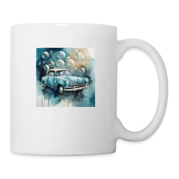 Vieille voiture avec des bulles de savon à l’aquarelle. - Mug blanc - blanc - Droite