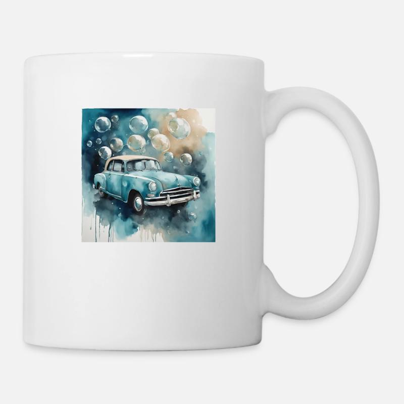 Vieille voiture avec des bulles de savon à l’aquarelle. - Mug blanc - blanc