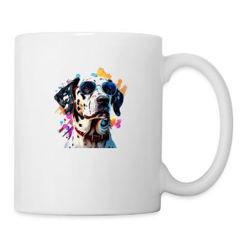 Dalmatien avec lunettes de soleil en couleurs - portrait - Mug blanc - blanc - Droite