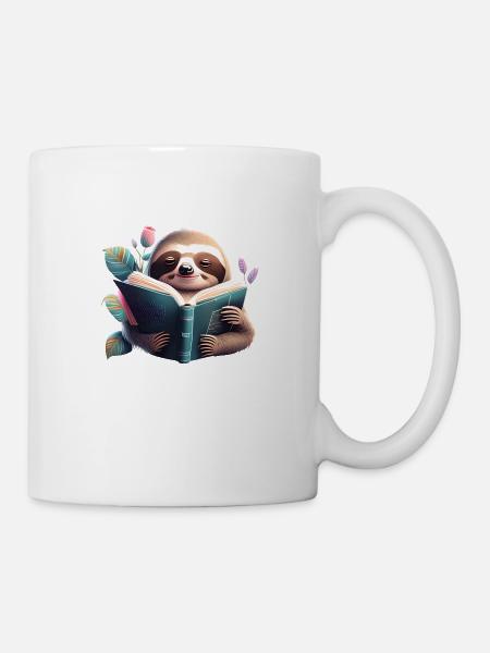 Buch Lesen Faultier Bücher Leser Lustig Müde - Tasse - Weiß