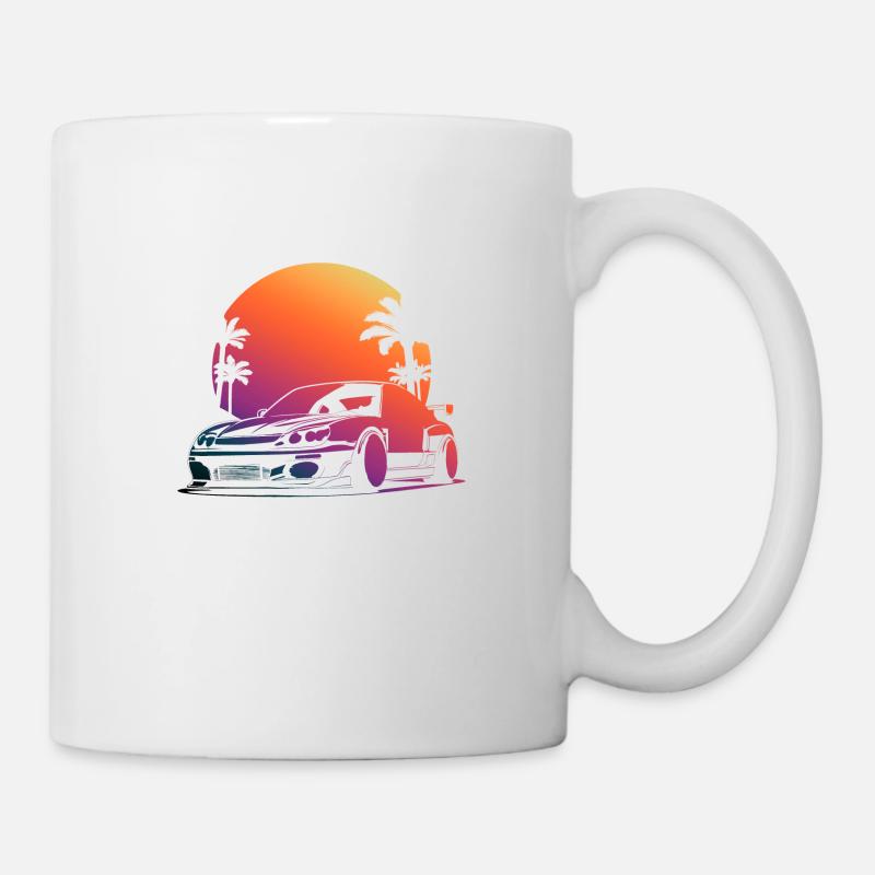 beautiful car sun setting in the background - Mug - white
