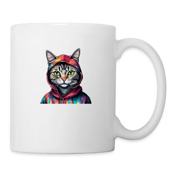 Coole bunte Graffiti Katze mit Hoodie - Tasse - Weiß - Rechts