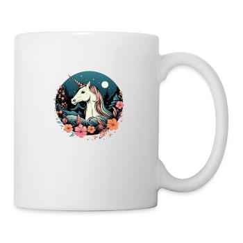 Elegant unicorn logo at night with flowers - Mug - white - Right