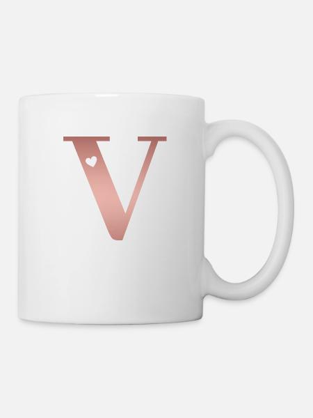 Buchstabe V Roségold - Tasse - Weiß