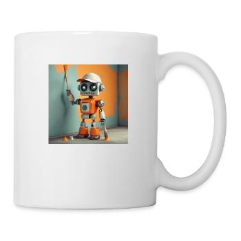 niedlicher kleiner orangefarbener futuristischer Vintage-Roboter - Tasse - Weiß - Rechts