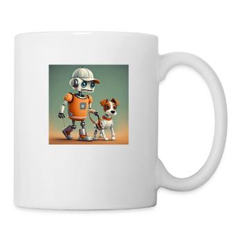cute little orange futuristic vintage robots - Mug - white - Right
