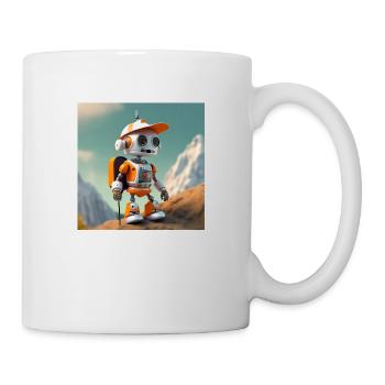 Niedlicher kleiner orangefarbener Roboter klettert - Tasse - Weiß - Rechts