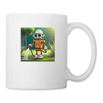 cute little orange futuristic vintage robot - Mug - white - Right