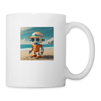 niedlicher kleiner orangefarbener futuristischer Vintage-Roboter - Tasse - Weiß - Rechts