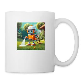cute little orange futuristic vintage robot - Mug - white - Right