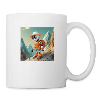 cute little orange vintage robot is rockclimbing - Mug - white - Right