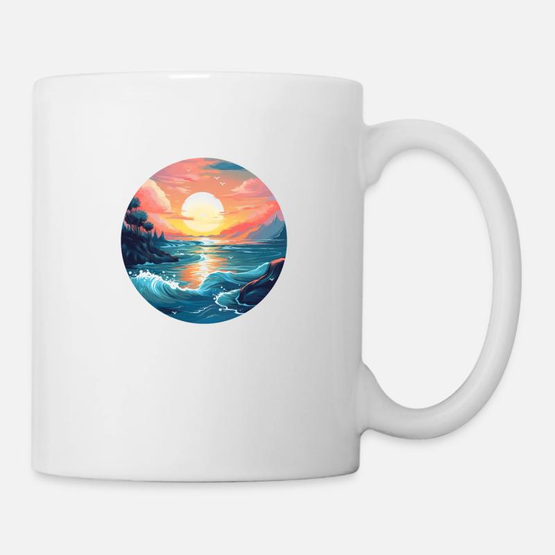 Coucher de soleil sur la mer - Mug blanc - blanc