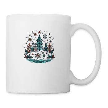 Festive Winter Wonderland: Cozy Cabin Amidst Snowy - Mug - white - Right