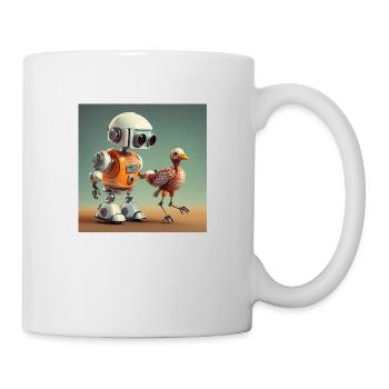 Niedlicher kleiner orangefarbener Roboter läuft mit seinem Alien - Tasse - Weiß - Rechts