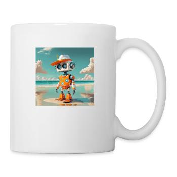 niedlicher kleiner orangefarbener futuristischer Vintage-Roboter - Tasse - Weiß - Rechts